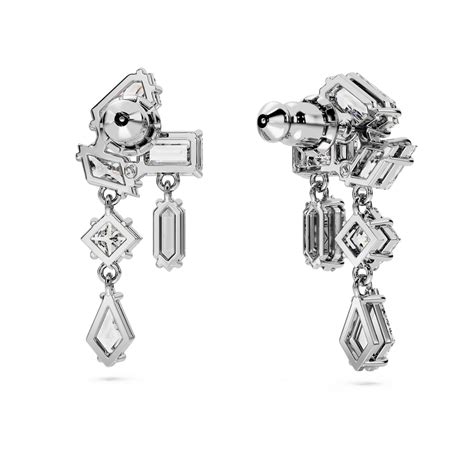 Mesmera Drop Earrings Mixed Cuts White Rhodium Plated Swarovski