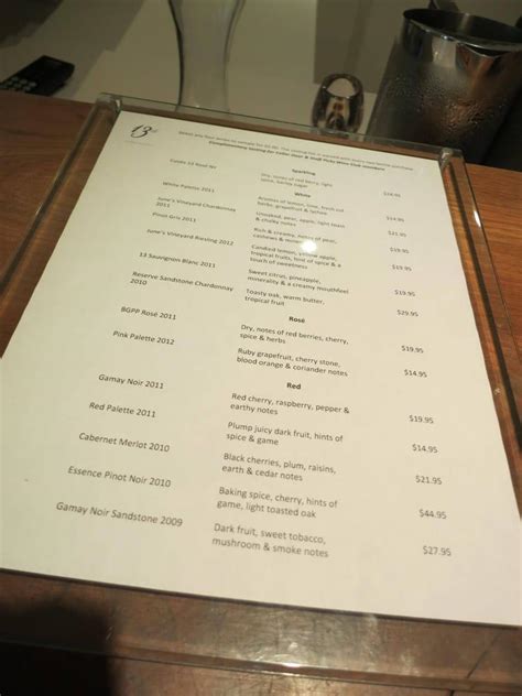 Menu At 13th Street Winery Restaurant St Catharines Fourth Ave