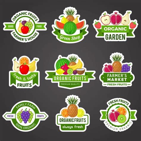 Fruit Badges Natural Fresh Product Logo Healthy Vitamin Food Template