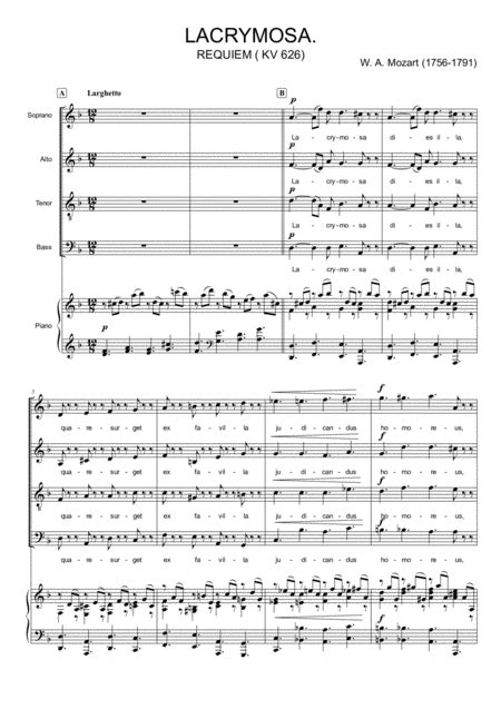 Lacrymosa Arr Thomas Jancso By Wolfgang Amadeus Mozart Sheet Music