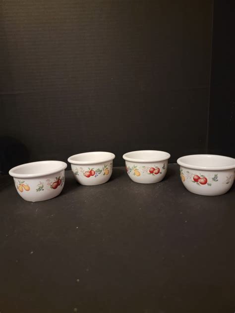 4 Vintage Corelle Corning Ware Ramekin Abundance Fruit Greenery Dish