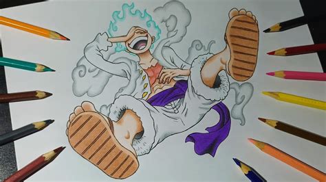 Dibujando a LUFFY GEAR 5 con lápices escolares One Piece Drawing