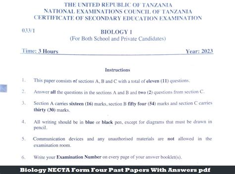 Biology Necta Form Four Past Papers With Answers Pdf Form Four