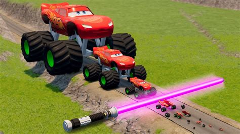 Big Small Monster Truck Lightning Mcqueen Vs Lightsaber In Beamng