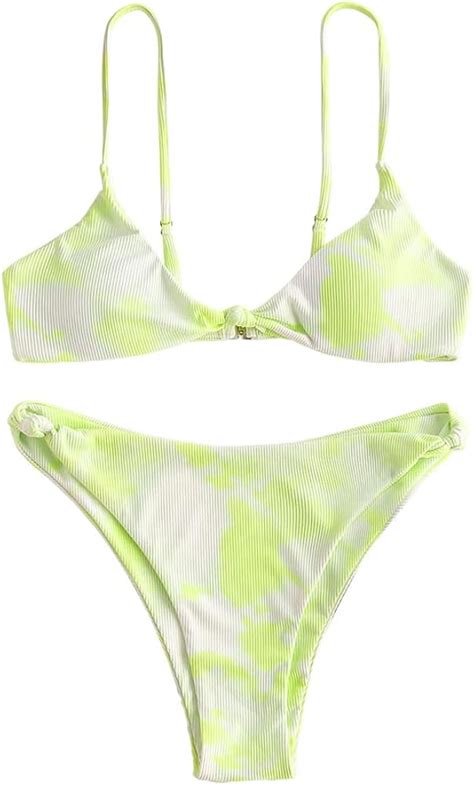 Zaful Damen Bikini Teilig Sexy Tiefer V Ausschnitt Gerippt