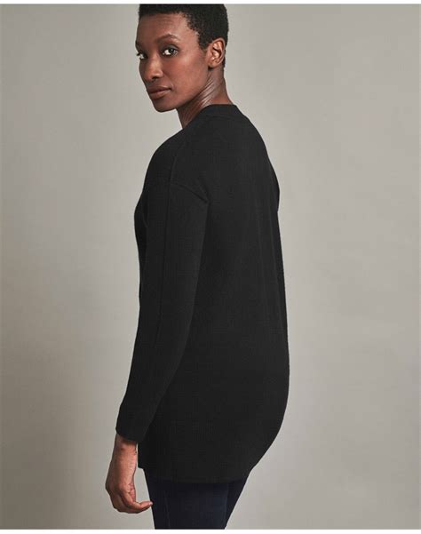 Black Cashmere Ribbed Trim Boyfriend Cardigan Pure Collection