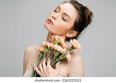 Sensual Woman Naked Shoulders Closed Eyes Stock Photo