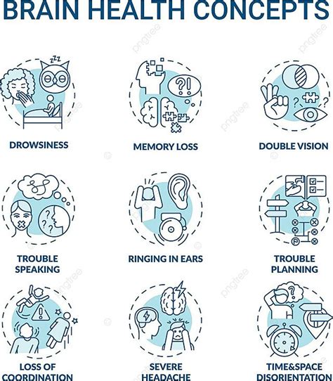 Brain Health Turquoise Concept Icons Set Treatment Brain Thin Vector