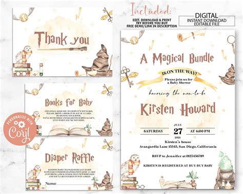 Editable Wizard Baby Shower Bundle Magic Baby Shower Invitation Set