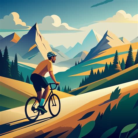 Premium Vector Cyclist Man Mountain Biking Vector Background Design