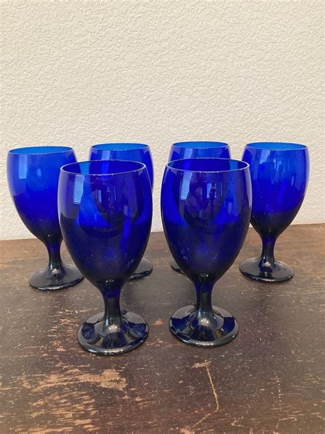 Libbey Premiere Cobalt Blue Goblets Vintage Blue Glassware Etsy