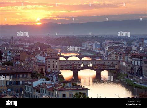 Sunset View Over Florence And The Ponte Vecchio From Piazza