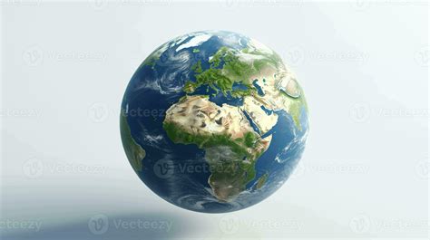 Realistic 3D Earth Render A Detailed Globe On A Clean White Backdrop