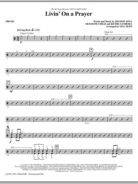 Livin On A Prayer Arr Mac Huff Drums By Bon Jovi Sheet Music For