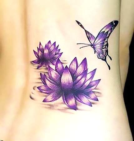 Purple Butterfly and Lotus Tattoo Idea