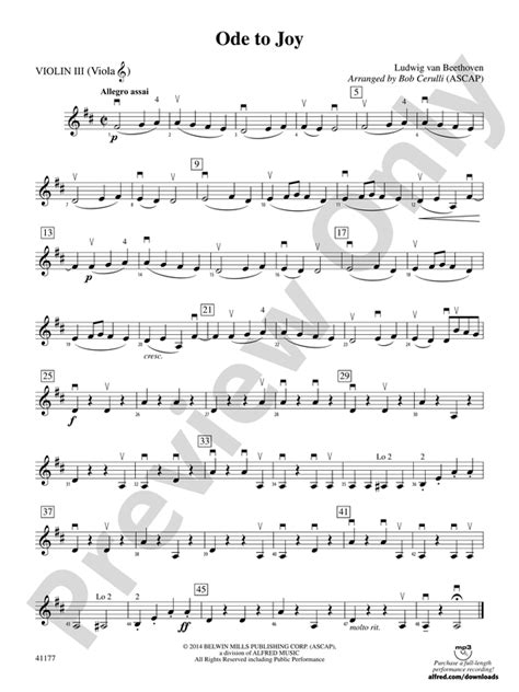 Ode To Joy 3rd Violin Viola [tc] 3rd Violin Viola [tc] Part Digital Sheet Music Download