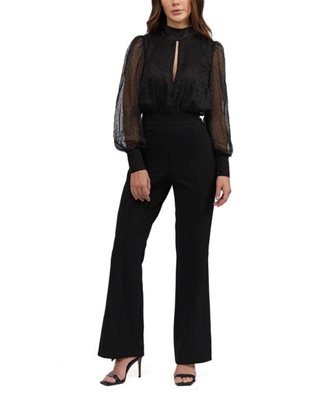 Bebe Womens Puff Sleeve Flared Leg Jumpsuit Macys