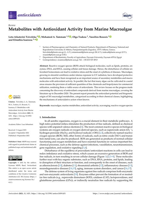 Pdf Metabolites With Antioxidant Activity From Marine Macroalgae