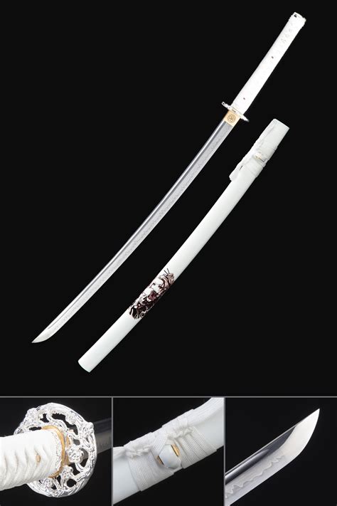 Katana Blanca Espada Katana Japonesa Hecha A Mano T Arcilla Doblada