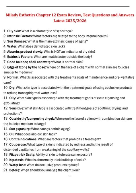 Milady Esthetics Chapter 12 – Exam Review with Test Questions and