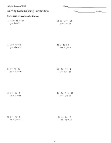 Systems Of Equation Worksheets