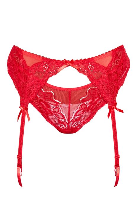 Red Lace Suspender Belt And Panties Set Prettylittlething Aus