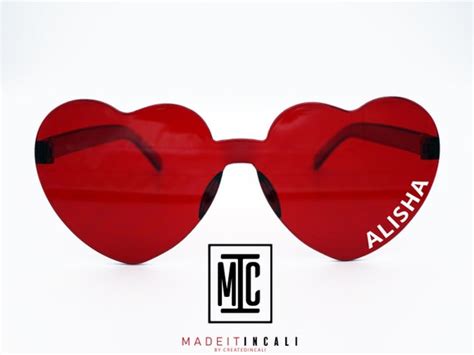 Red Heart Sunglasses Custom Text Heart Sunglasses Cheer Etsy