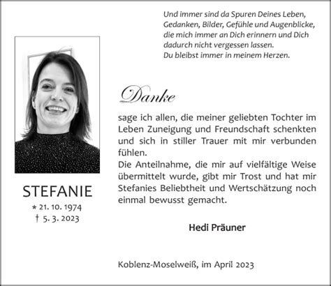 Traueranzeigen Von Stefanie Rz Trauer De