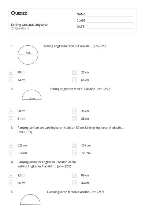 50 Lembar Kerja Luas Dan Keliling Lingkaran Untuk Kelas 12 Di Quizizz