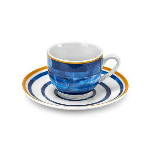 FADE BLUE MARINE SET 6 TAZZINE DA CAFFE CON PIATTINO IN PORCELLANA