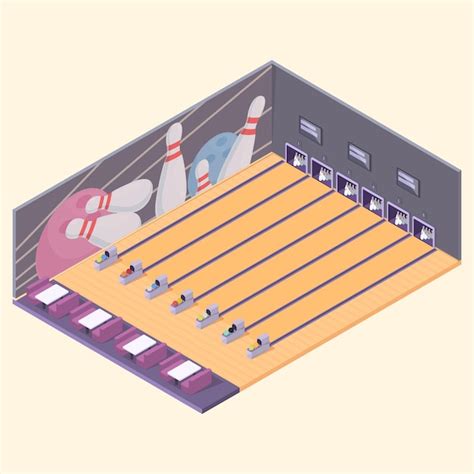Interior isométrico do clube de boliche ilustração vetorial Vetor