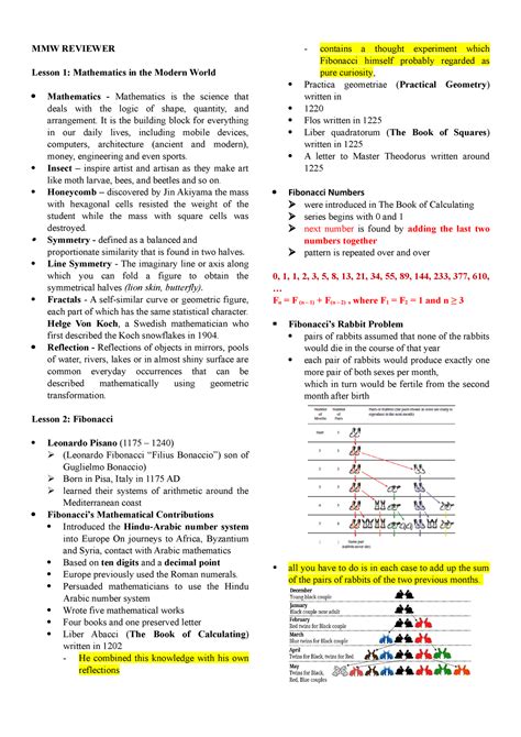 MMW Reviewer MMW REVIEWER Lesson 1 Mathematics In The Modern World