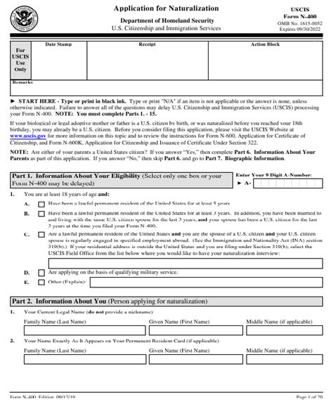 Uscis Form N 400 Download Fillable Pdf Or Fill Online Application For