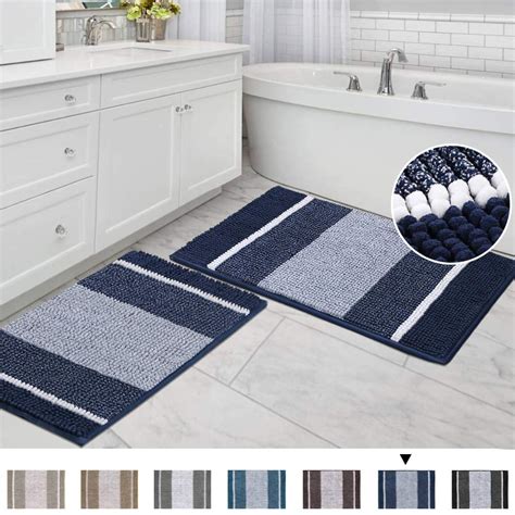 Extra Thick Chenille Striped Pattern Bath Rugs For Bathroom Non Slip Soft Plush Shaggy Bath