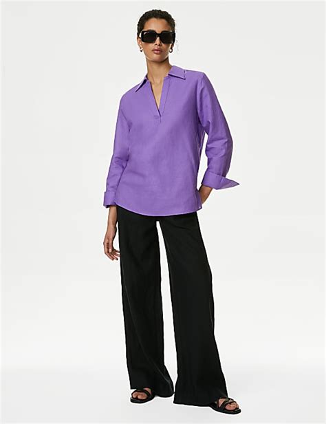 Buy Linen Rich Popover Blouse At Marks Spencer