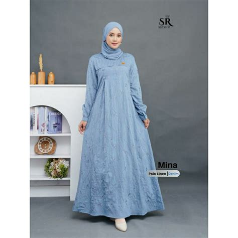 Jual Dress Gamis Terbaru Premium Mina Dress Bahan Polo Linen Motif