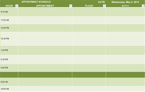 Appointment Template Excel