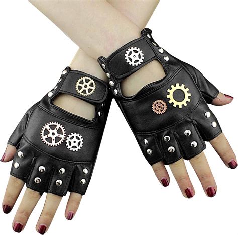 Gothic Skull Rivet Pu Leather Fingerless Gloves Unisex Gym Half Finger