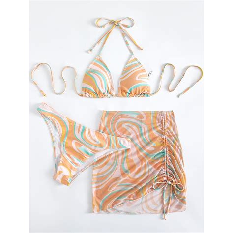 Bikini Tam Giác Sọc Kèm Váy Cover Up Tôn Mông Mặc 6 Kiểu Shopee Việt Nam