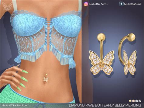 Feyona S Diamond Pave Butterfly Belly Piercing For Custom Skin Tones