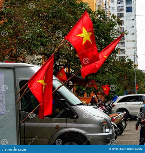 Truck Covered In Vietnamese Flags Stock Image Image Of Vietnamese