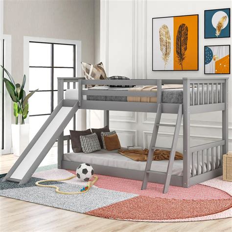 Harper Bright Designs Gray Solid Wood Twin Over Twin Bunk Bed With