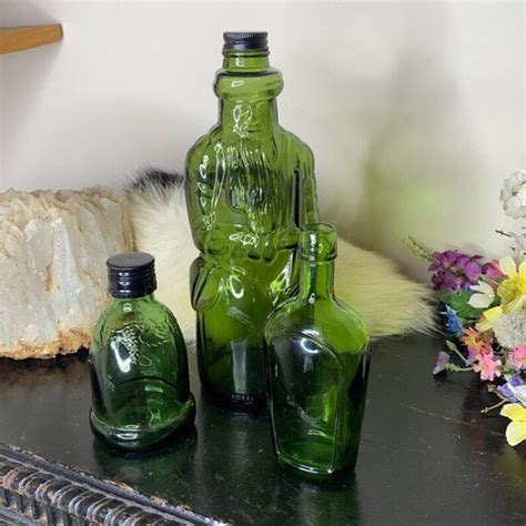 Vintage Green Bottle Collection Decorative Green Glass Bottles Set Of 3