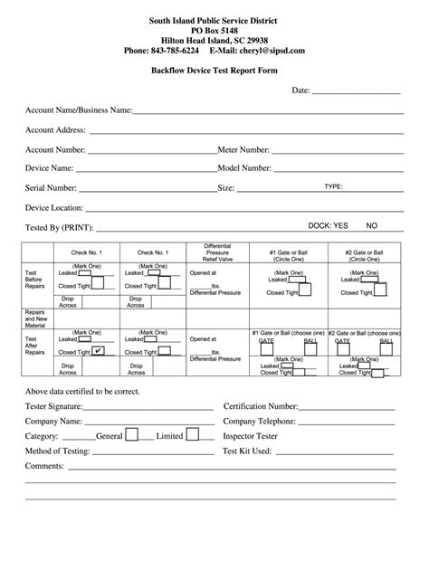 Fillable Online Backflow Device Test Report Form Fax Email Print Pdffiller