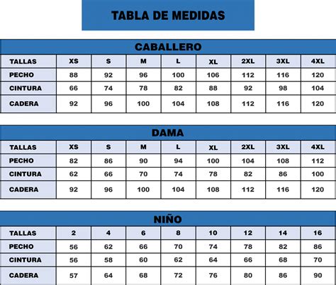 Tabla De Medidas C7g Textil