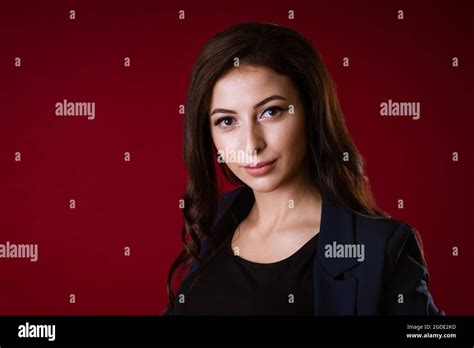 Young Beautiful European Stylish Brunette Woman In Black Blouse And