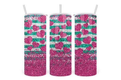 Valentine Pink Heart Turquoise Tumbler Graphic By Superdong Nu