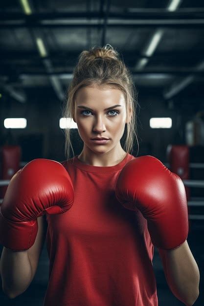 Premium Photo Girl In Red Boxing Gloves With A Red Shirt