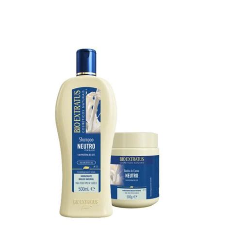 Kit 1 Shampoo 1 Banho Creme Brilho Natural Neutro 500 Ml Bio Extratus