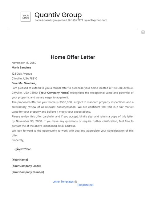 Free Home Offer Letter Template Edit Online And Download